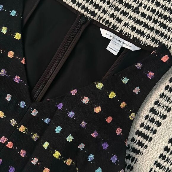 Diane Von Furstenberg Size 6 Black Tweed dress black Multicolor Dress - Picture 6 of 7